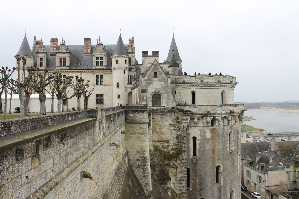 View of Château Royal d'Amboise from the bridge, with the Loire River flowing beneath.