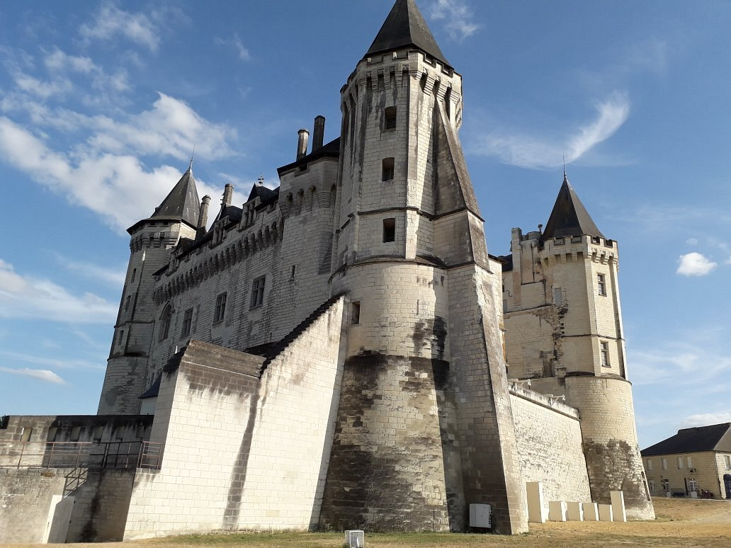Front view of the magnificent Château de Saumur, showcasing its stunning Renaissance architecture and picturesque location.