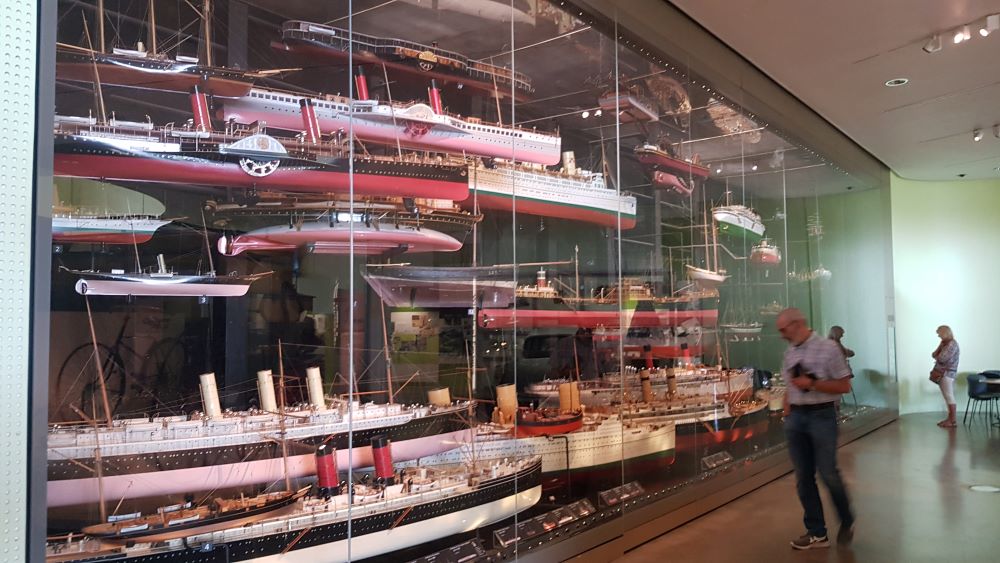 Model of boats exhibit inside Riverside Museum