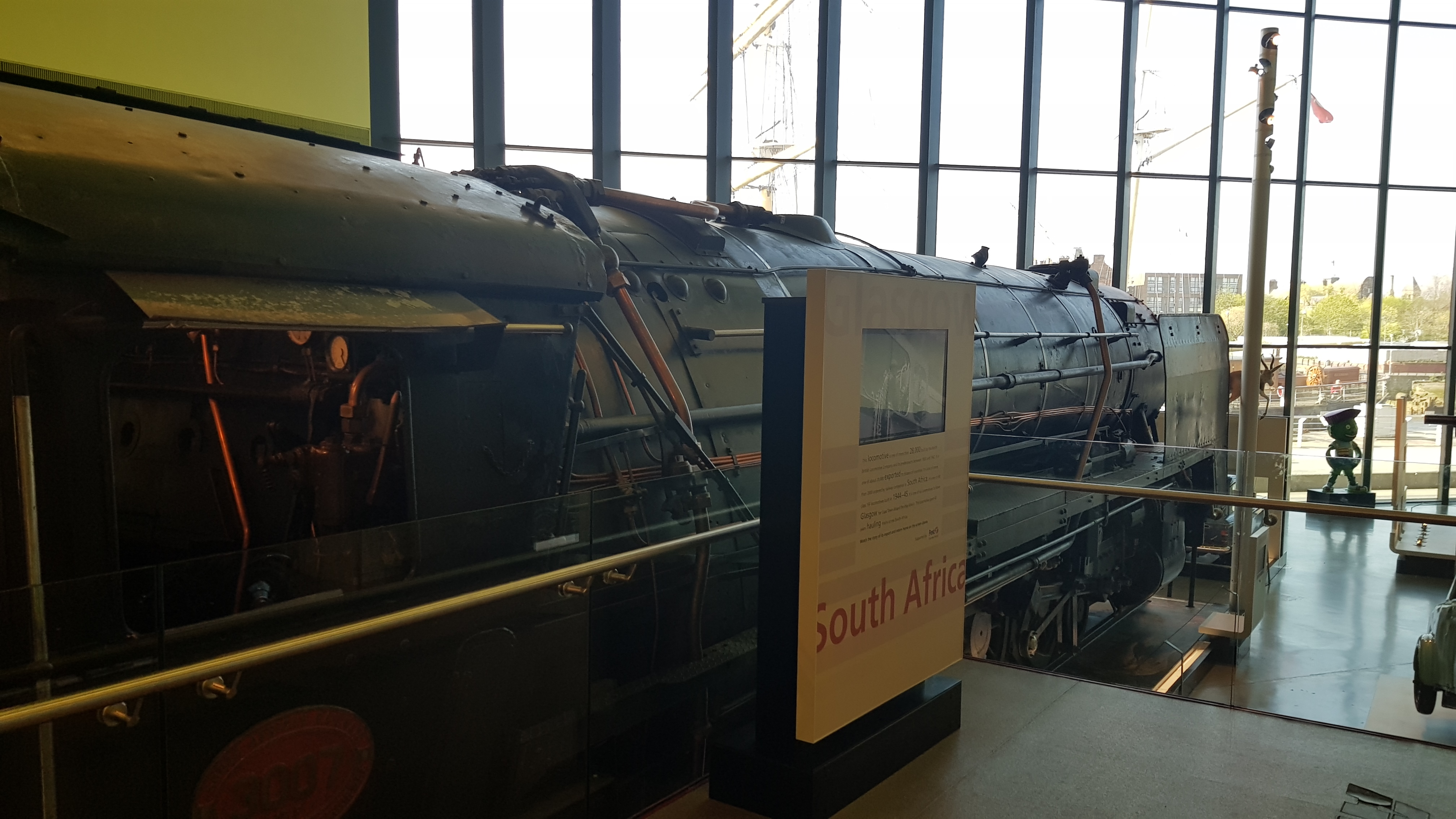 Vintage train exhibit inside Riverside Museum