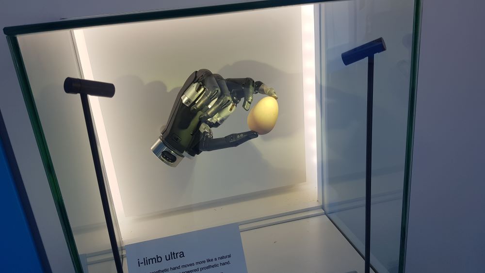 Robot hand exhibit inside Glasgow Science Centre