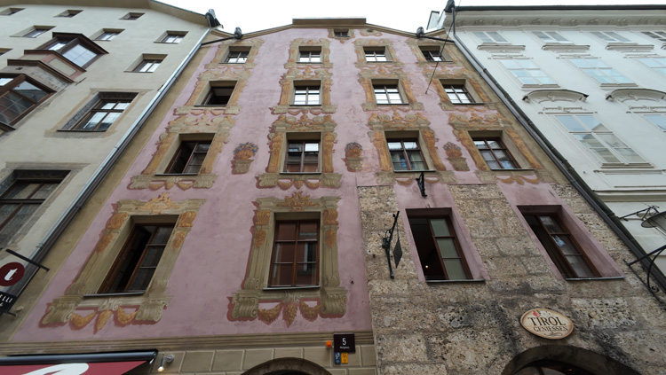 old town of Innsbruck Pink Painted house from ground view